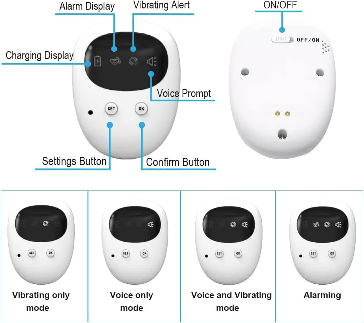 Bed Wetting Alarm Drahtloser Bettnässigkeitsalarm für Kinder - USB - aufladbar, 3 Modi, weißer Design für ein stressfreies Toilettentraining