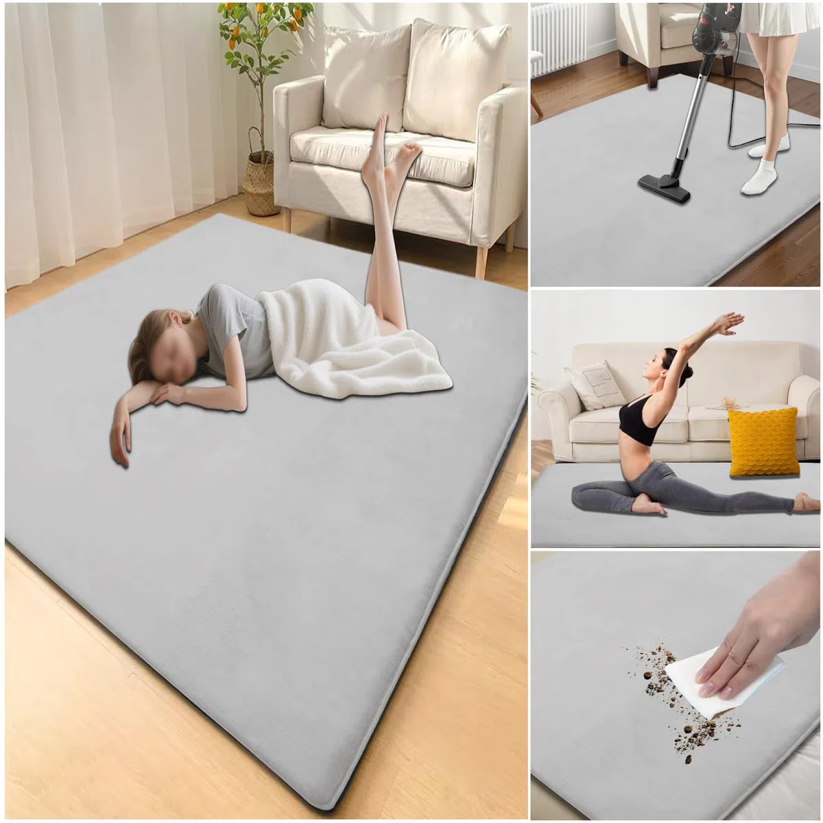2cm Dicke Krabbelmatte Baby Spielteppich Rutschfester Tatami Matte 160 x 160 cm Extra dick und Spielmatt, Silbergrau Teppich für Wohn und Kinderzimmer