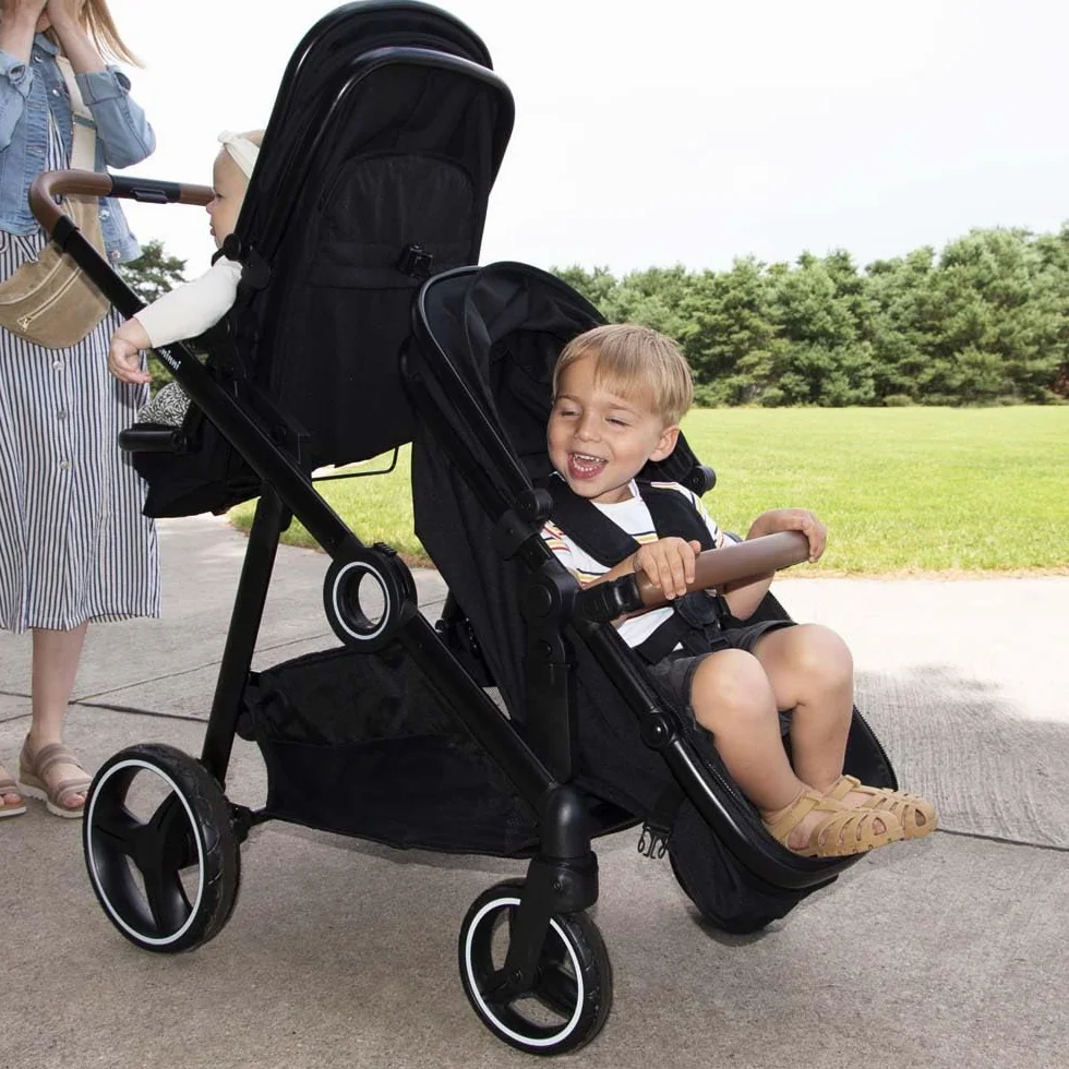 Baninni Luiz Geschwister Kinderwagen Zwillingswagen Sitz Umbaubar in Babywanne für Neugeborene, Schwarz