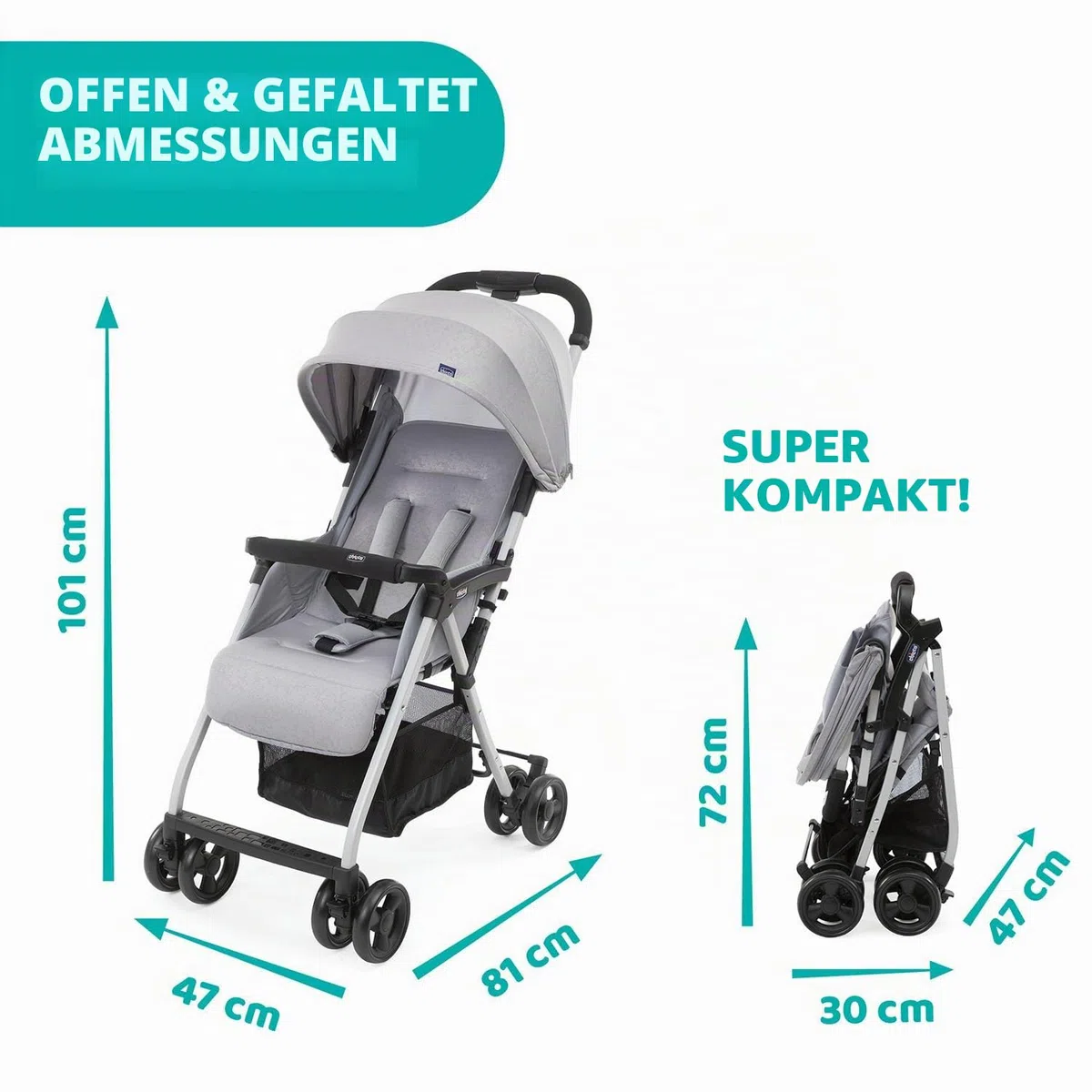 Chicco OHlalà 3 Ultra-Leichtgewicht Kinderwagen von Geburt bis 15 kg, Liege- und Faltbuggy mit großem Einkaufskorb, Kompakt, Regenschutz und Ausziehbares Verdeck