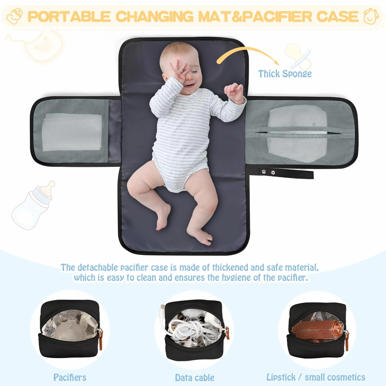 RAINSMORE Baby Wickeltasche Groß mit Schnullertasche und Wickelunterlage Multifunktions Babytasche Reisewindeltasche für Mama und Papa Schwarz