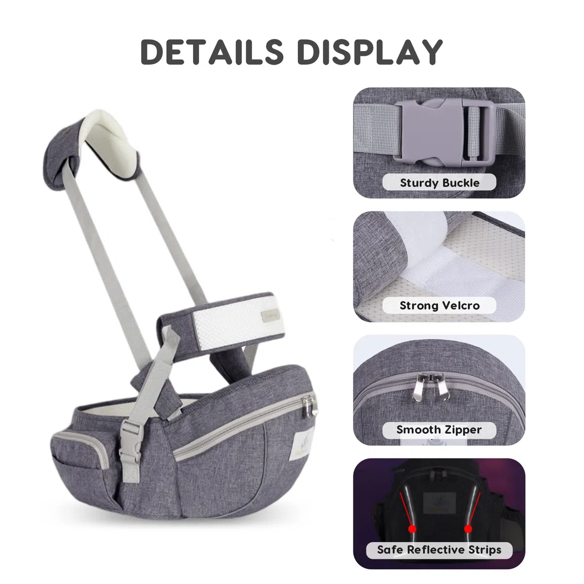 SONARIN Multifunktionale Baby Hüftsitz,Ergonomischer Taille Hocker Babytrage Hipseat Hüfttrage Bauchtragen mit Sicherheitsgurt & Schultergurt für Baby Kleinkinder 0-24 Monaten(Grau)