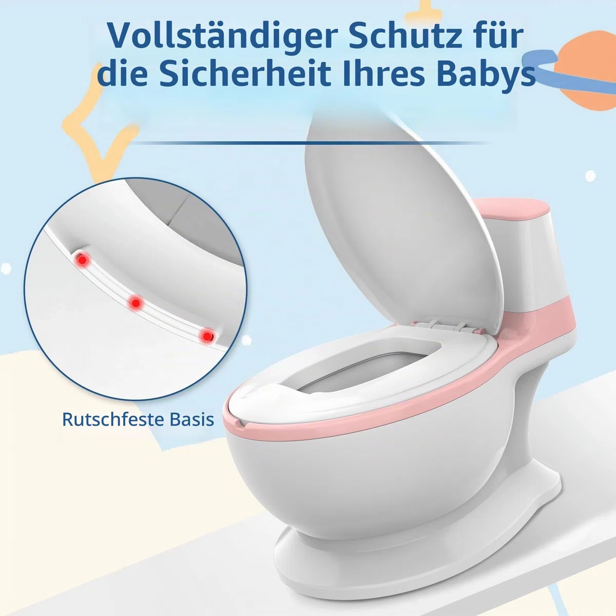Töpfchen – Töpfchentraining, Toilettensitz, Reisetöpfchen für Kleinkinder, Toilettentöpfchen mit Reinigungsbürste, Feuchttücher-Aufbewahrung und Spritzschutz, tragbares simuliertes Toilettentöpfchen