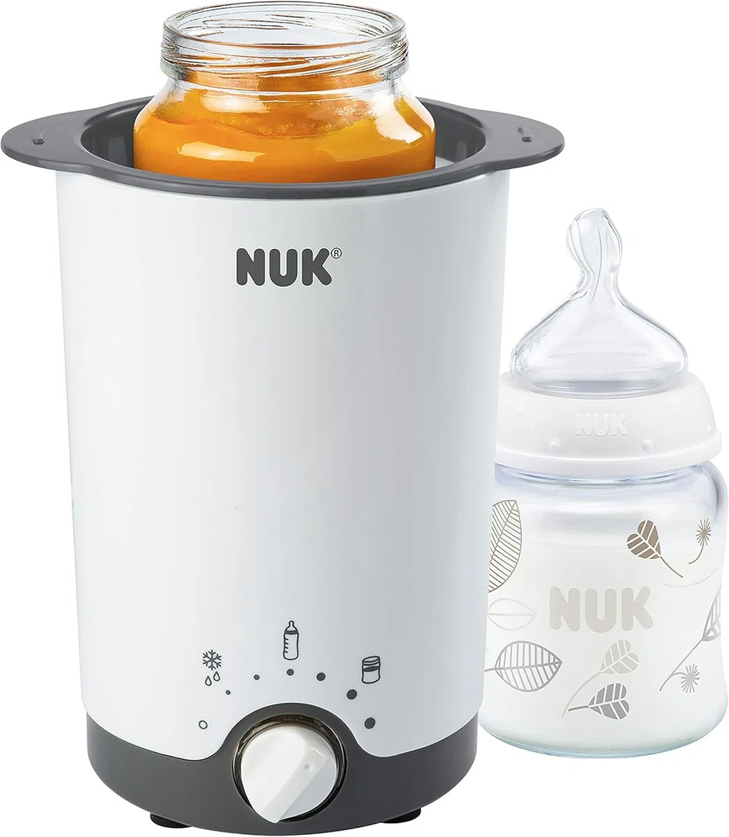 NUK Vario Express Dampf-Sterilisator Modular für bis zu 6 Babyflaschen, 1 Stück & Thermo 3 in 1 Flaschenwärmer, zum einfachen, sicheren und schonenden Erwärmen, 1 Stück (1er Pack)