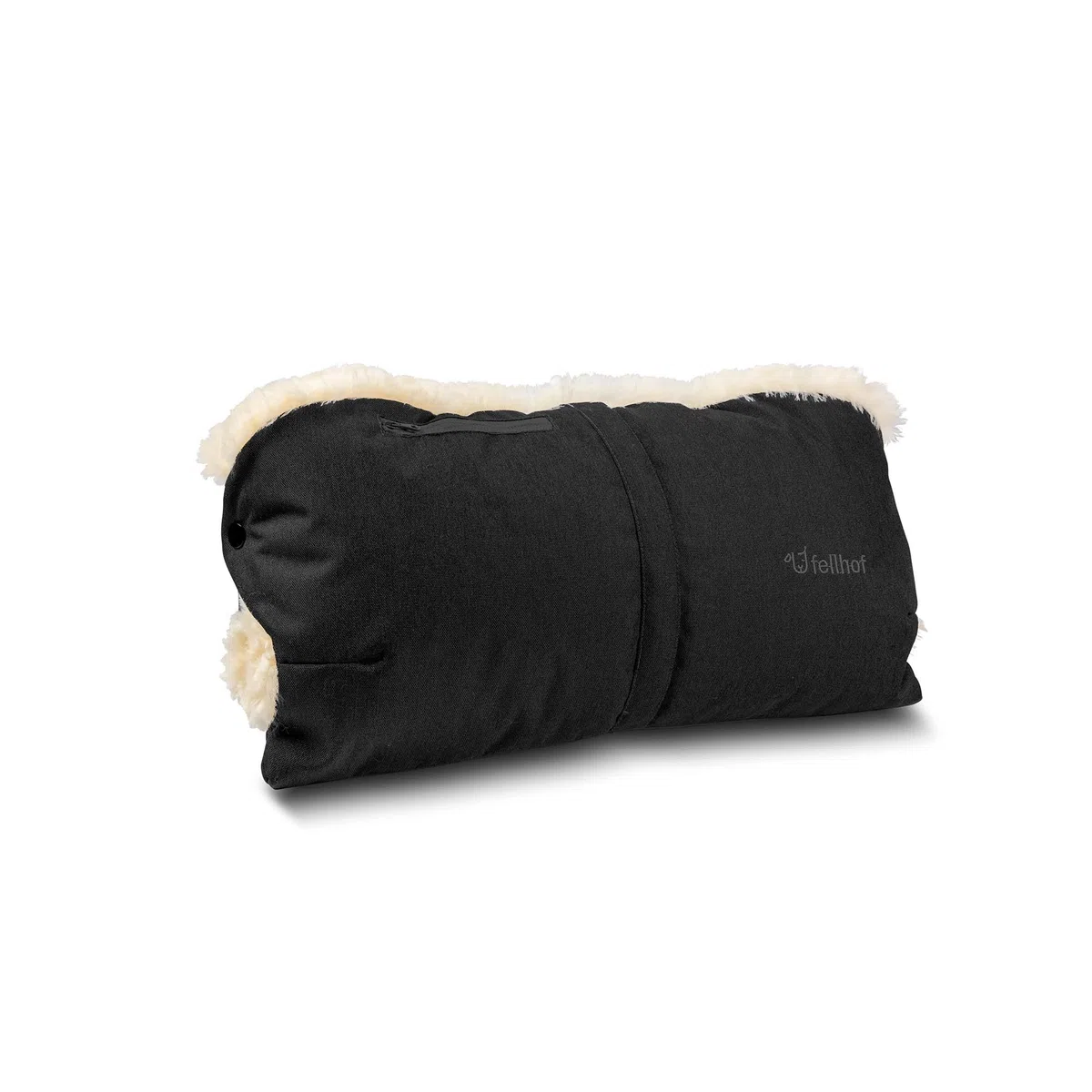 Fellhof® Kinderwagen Handwärmer, 100% Merino-Lammfell, wind- u. wasserabweisend, reflektierende Streifen, OEKO-TEX® zertifiziert, Universalgröße für alle Kinderwagen (schwarz)