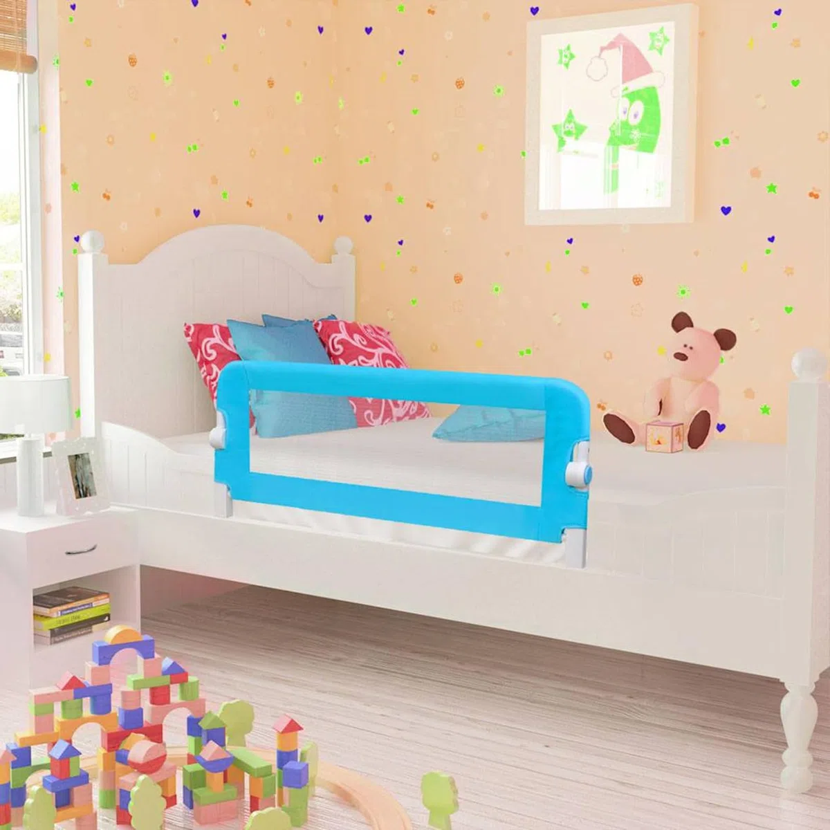 Gecheer Kleinkind Bettschutzgitter 2 STK. Blau 102x42 cm, Kinderbettgitter Bettschuztgitter Rausfallschutz Bett für Babybett276087