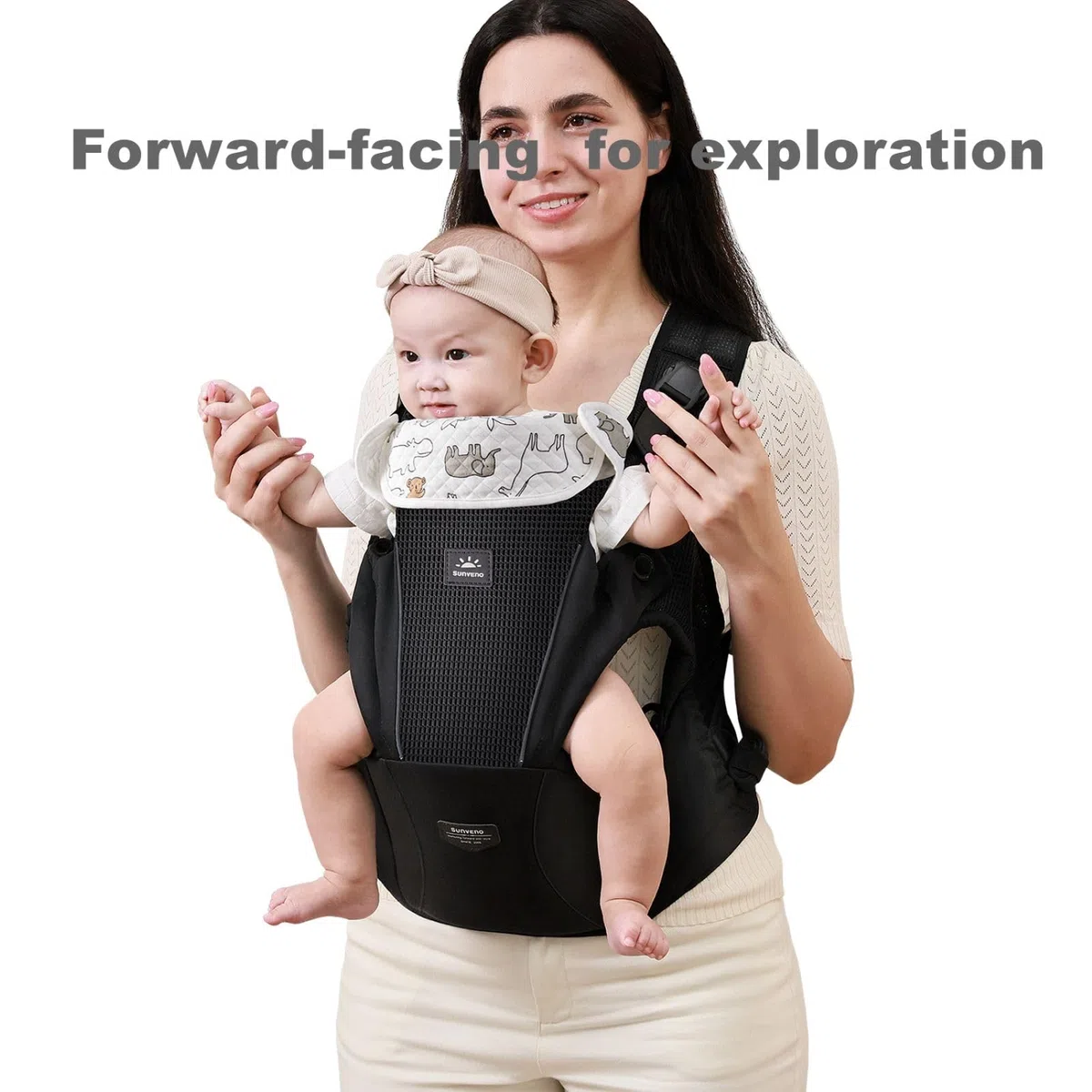 SUNVENO Babytrage mit Hüftsitz, Ergonomische Hüftsitz Babytrage für Neugeborene und Kleinkinder 3–20 kg, Atmungsaktives Mesh-Gewebe, Verstellbar, Front- und Rückentrageweise
