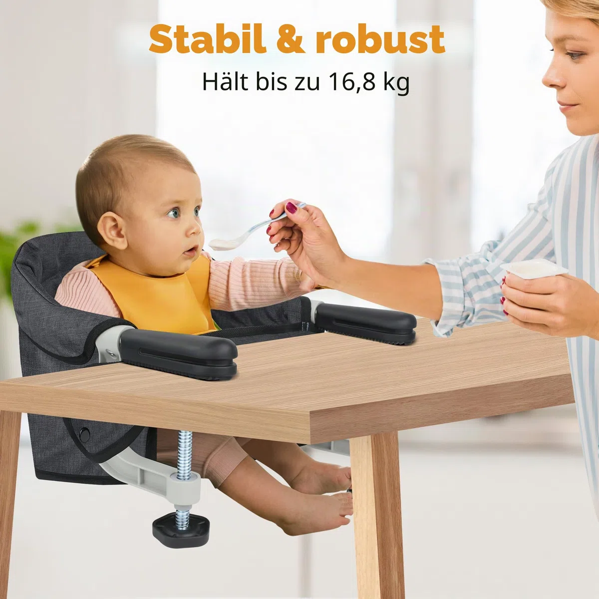 Toogel Klappbarer Tischsitz, Tragbarer Baby Hochstuhl mit Sicherheitsgurt, Kinderstuhl zum Anklippen, Sitzerhöhung Stuhlsitz Babysitz mit Transporttasche für Zuhause und Unterwegs (Schwarz)