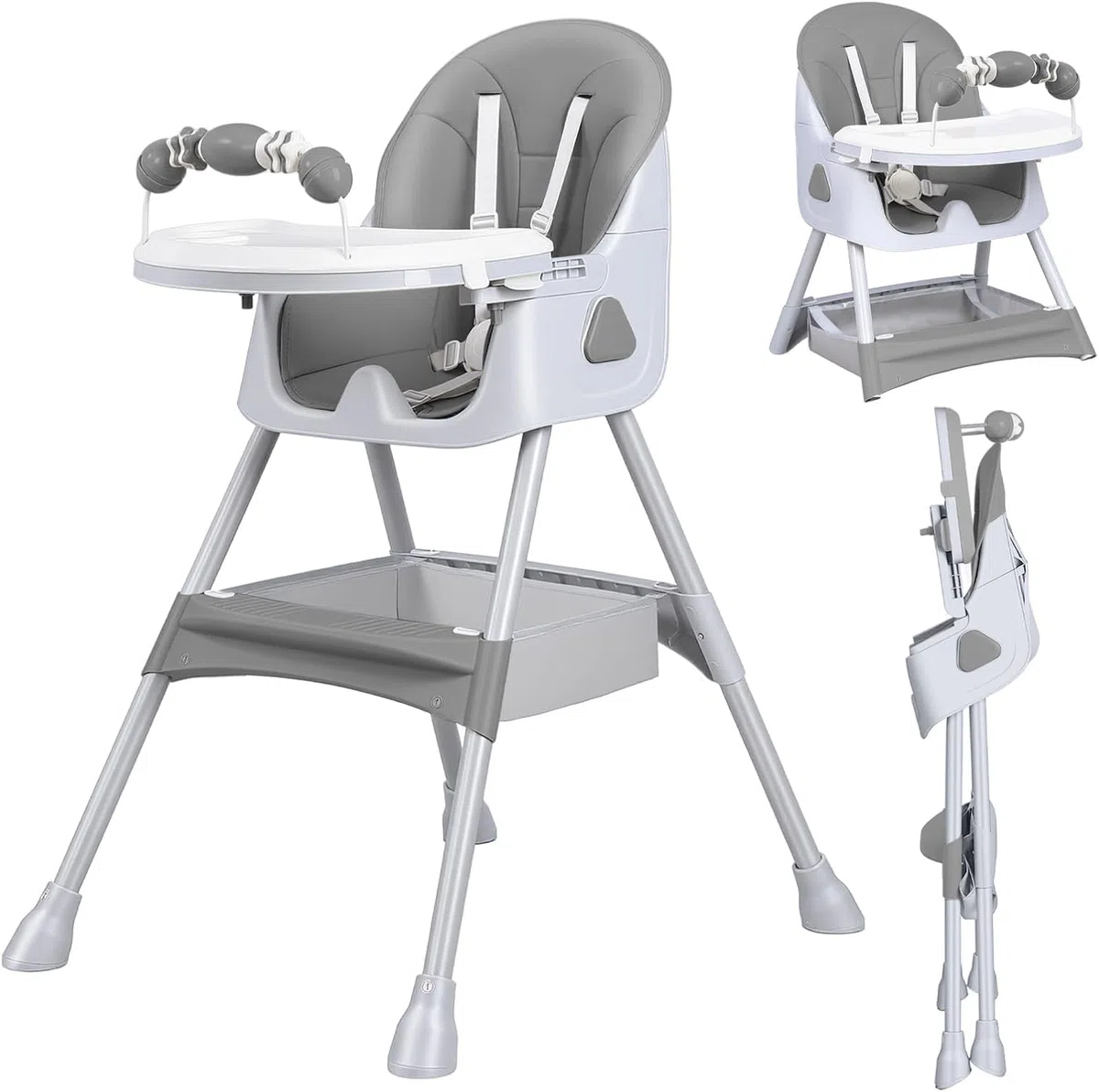 UBRAVOO 3-in-1 Babyhochstuhl, Kinderstuhl Klappbar Baby Hochstuhl ab 6 Monate, Umwandelbarer Ess- und Spielhochstuhl mit Doppellagigem Essteller und Spielzeugregal