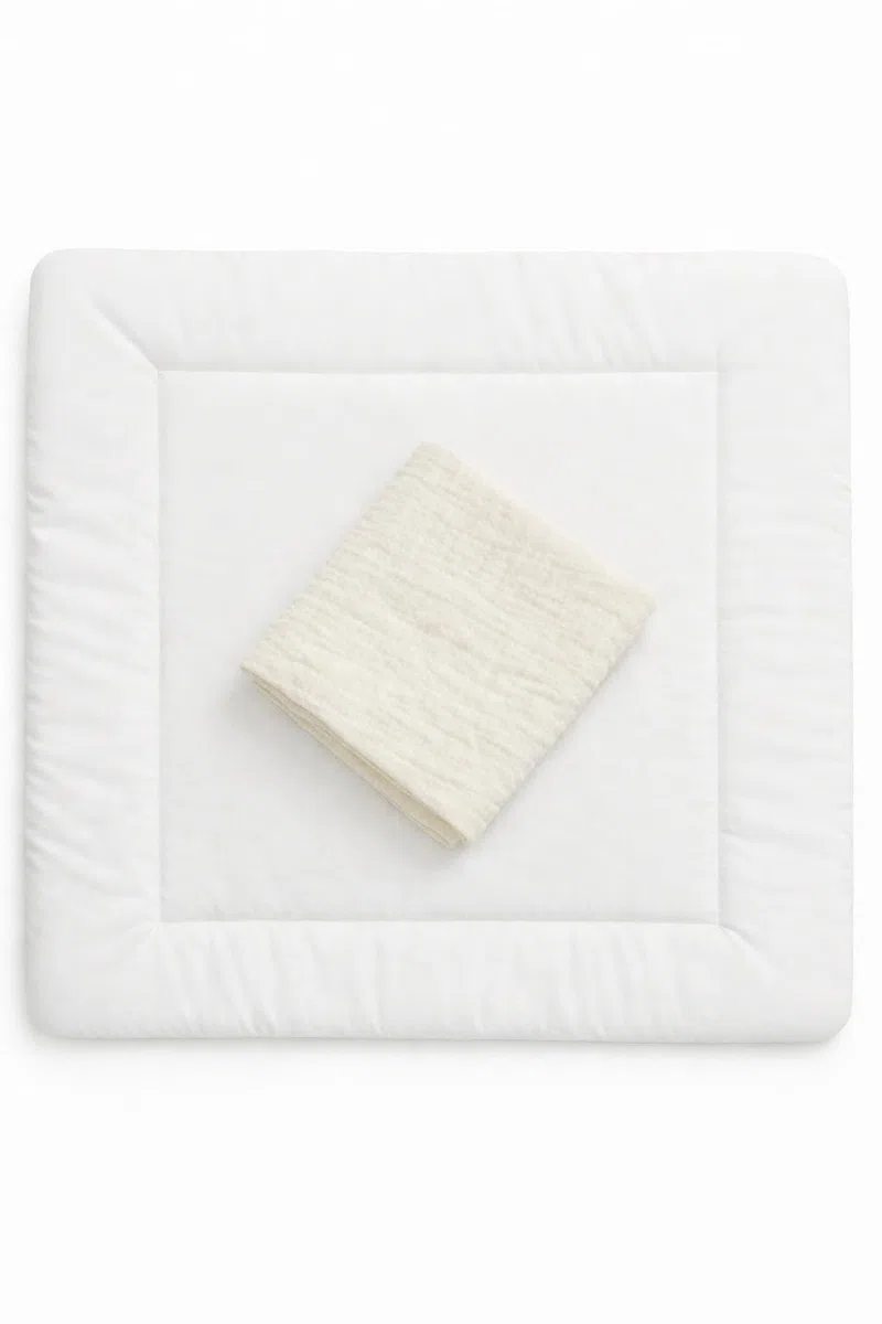 Wickelauflagenbezug 100% Baumwolle Musselin Bezug für Wickelauflage 85x75 und 75x75 cm – weicher Wickeauflagenüberzug, atmungsaktiv & waschbar CREME