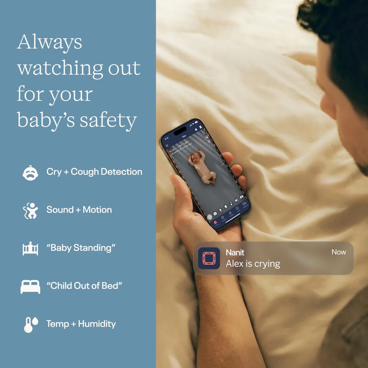 Nanit Pro Babyphone mit Kamera, Bodenständer - Baby Kamera mit 1080p Video & Audio, Schlaftrainer, WLAN, iOS/Android - Weiß