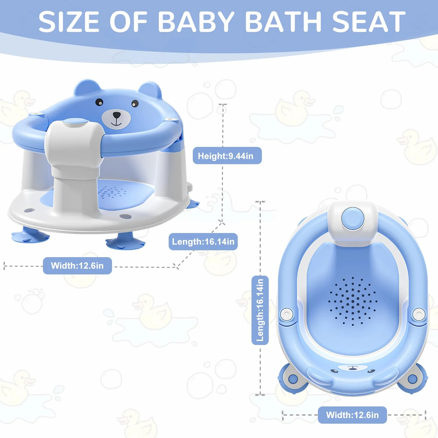 Badewannensitz Baby ab 6 Monate, Bär Rutschfester Badesitz Baby mit 4 Saugnäpfen und Kissen für Kleinkinder und Neugeborene, Sicherer Tragbarer Badstuhl für Dusche oder Badewanne, Blau