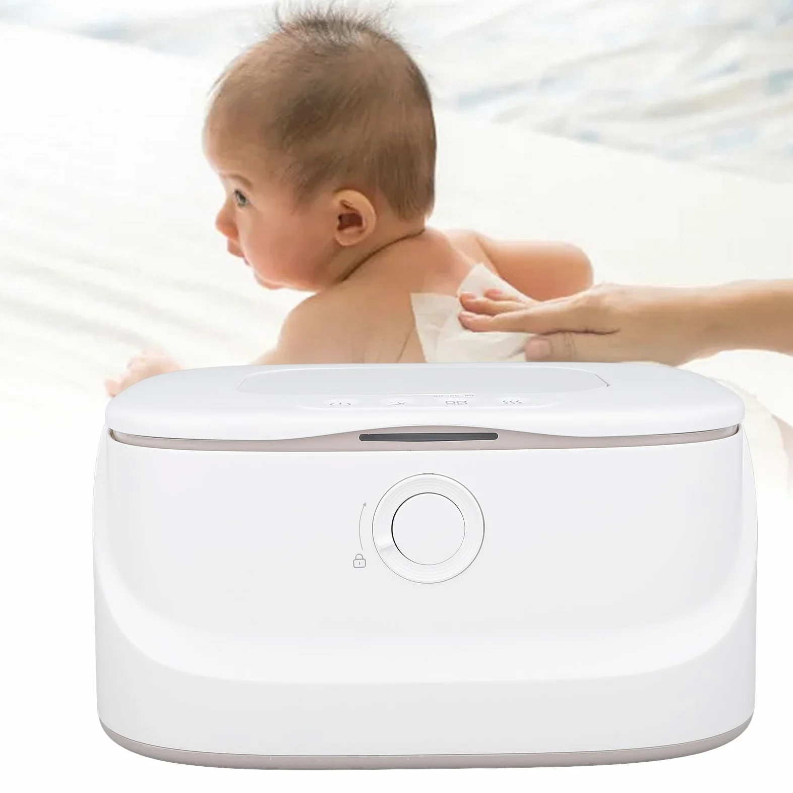 Baby-Feuchttuchwärmer mit Einstellbarer Temperatur und Großem Fassungsvermögen, Feuchttücher-Heizspender für Nachtlicht bei Dunkelheit, Praktisches Wohnaccessoire (WHITE)