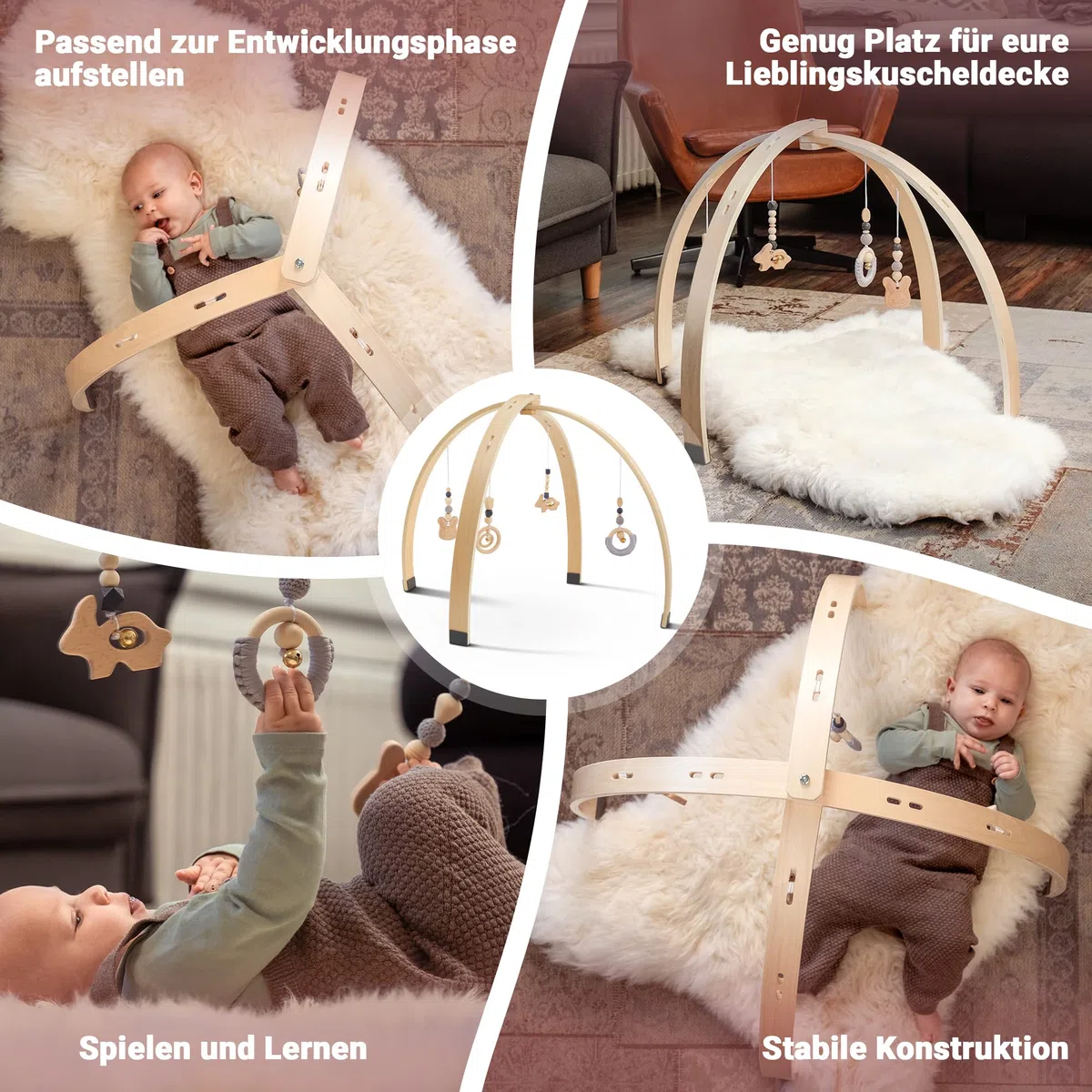 AMAZINGs Spielbogen Baby aus Holz | Nachhaltiger Spielebogen mit Tasche und Baby Spielzeug, Montessori Konzept | Spieltrapez, Activity Center