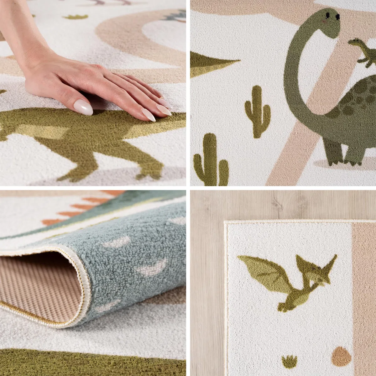 Carpetsale24 Kinderteppich Dinosaurier Spielteppich für Kinderzimmer in Creme Dino Motiv mit Straßen Größe 140x200 cm für großzügige Spielflächen