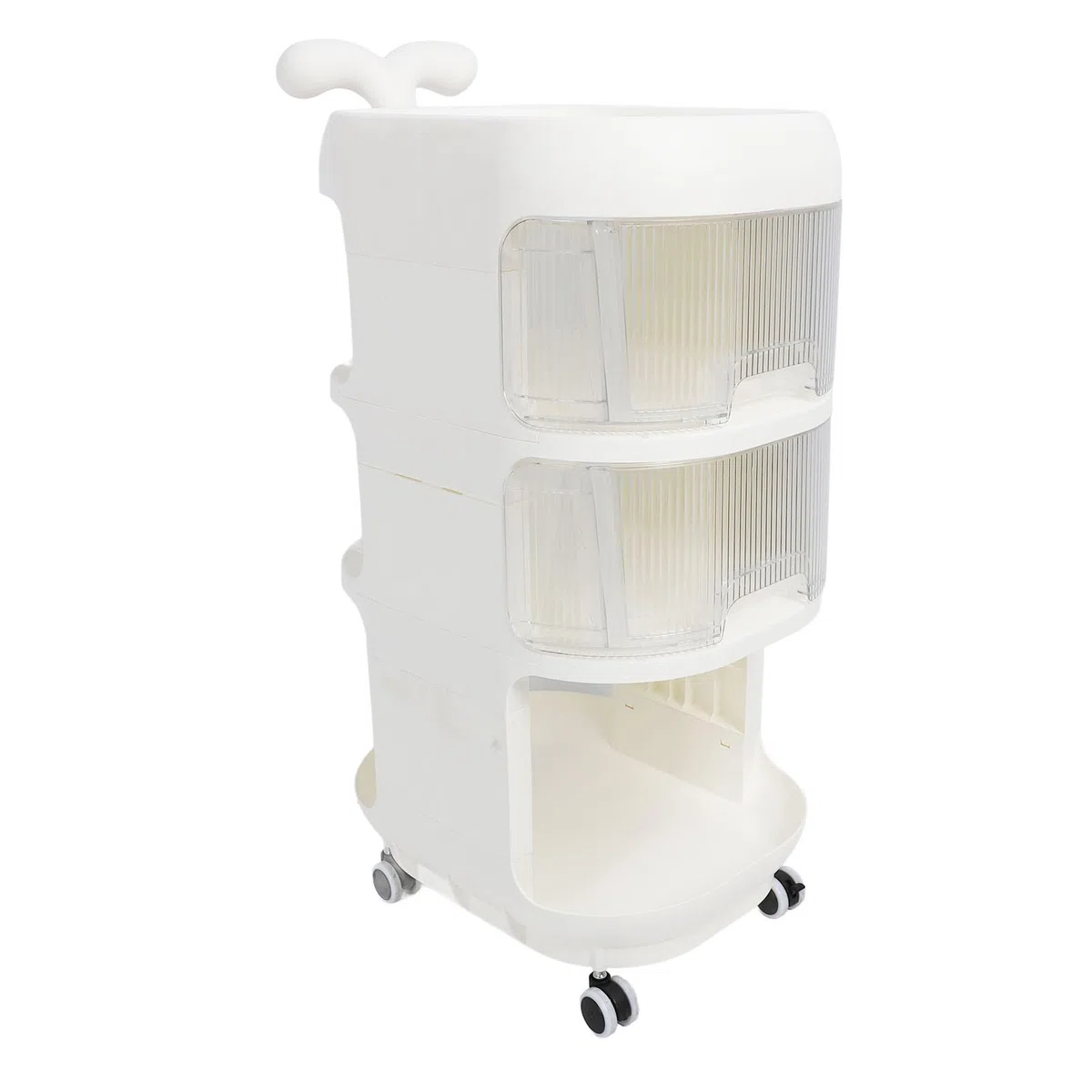 FTVOGUE Baby-Aufbewahrungswagen, Rollender Aufbewahrungswagen aus PP, 77 X 47 X 32 Cm, Faltbarer Mobiler Snack-Organizer mit Rädern, 3-stufiger Allzweckwagen für Kinderzimmer, Schlafzimmer, Wohnzimmer
