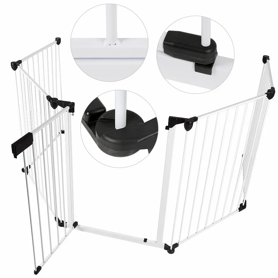 Kaminschutzgitter mit Tür Metall, Treppenschutzgitter, Absperrgitter Ofenschutzgitter Faltbar, Konfigurationsgitter, Türschutzgitter für Kinder-Sicherung (weiß-60 * 75cmx5pcs)