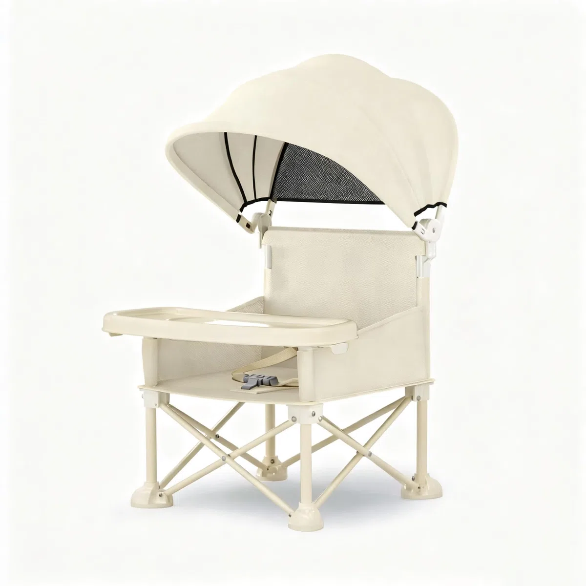 Baby Campingstuhl 4 in 1 Tragbarer Strandstuhl mit Abnehmbarem Tablett Markise Faltbar Babysitz