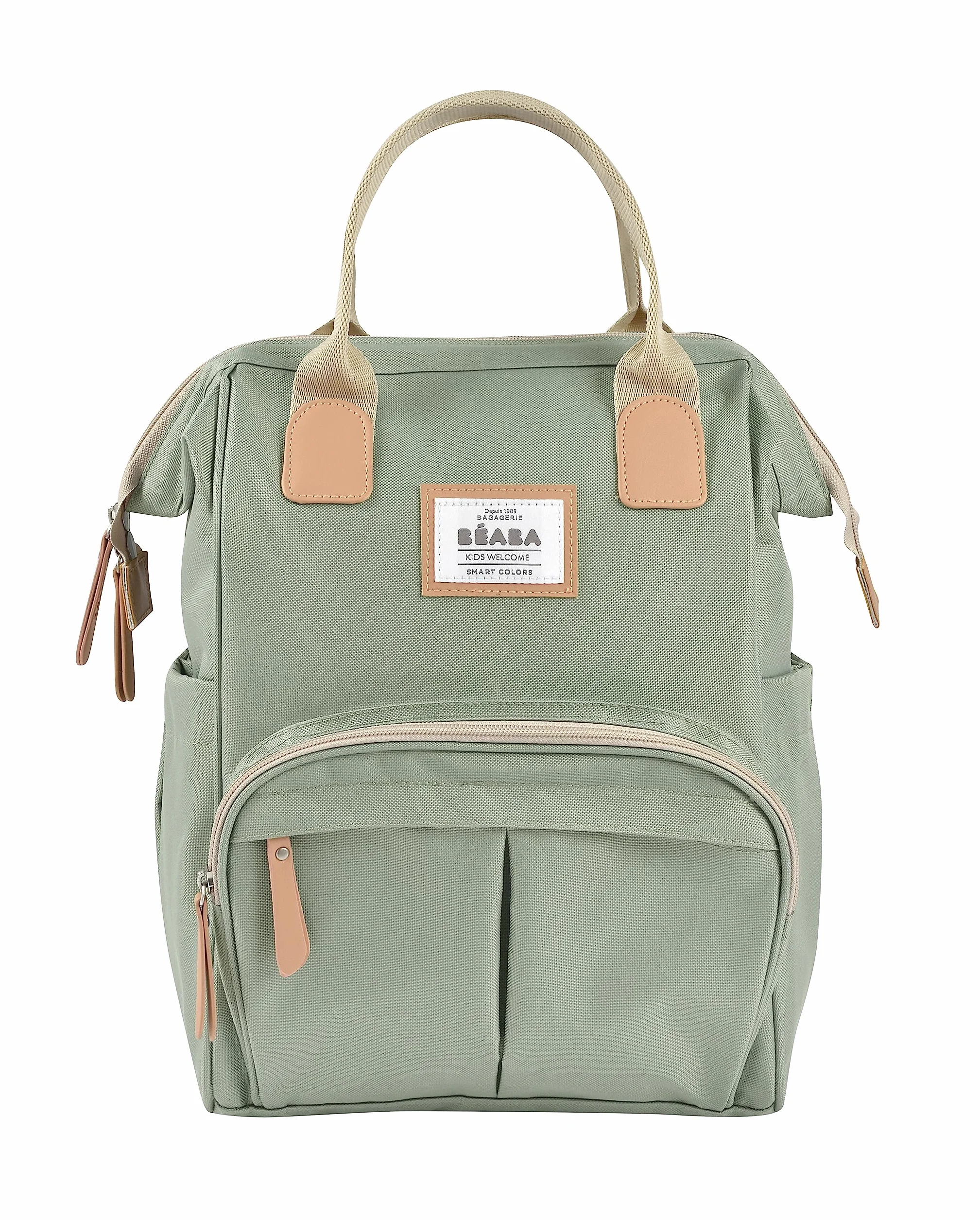 BÉABA - Wickelrucksack für Babys - Großes Fassungsvermögen - Inklusive Wickelunterlage - Zahlreiche Fächer - Große Öffnung - Isothermes Fach - Multifunktionale Wickeltasche - Wellington - Salbeigrün