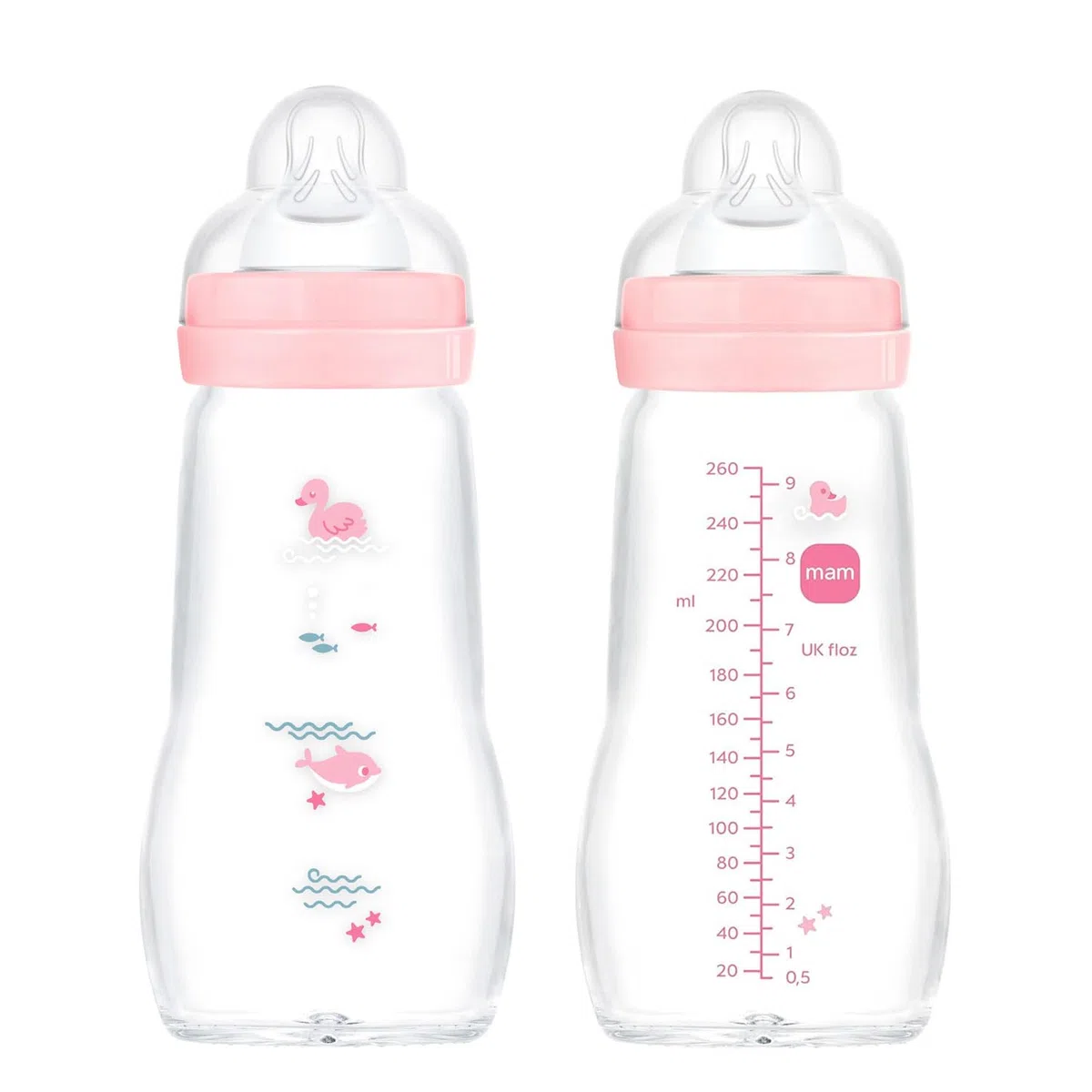 MAM Feel Good Glass Bottle 260 ml Glas Flasche, Doppelpackung, für Mädchen