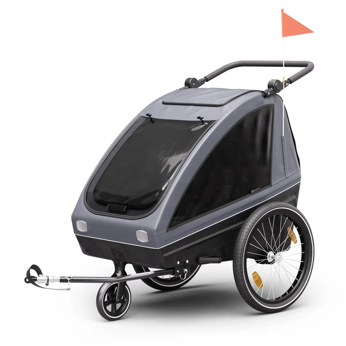 Klarfit GoKiddo Fahrradanhänger 2 Kinder - 2-in-1 Fahrradanhänger & Buggy mit Bremsen, Sicherheitsgurten, Verstellbaren Sitzen, 40kg Kapazität, Regen & UV Schutz, Zusammenklappbar, Dunkelgrau