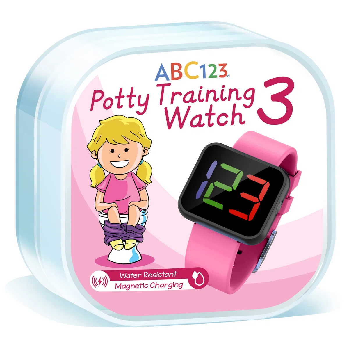 ABC123 Töpfchentrainingsuhr 3 (2023 Edition) – Baby-Erinnerung, wasserdichter Timer für Toilettentraining, Kinder und Kleinkinder mit kabellosem Laden (Rosa)