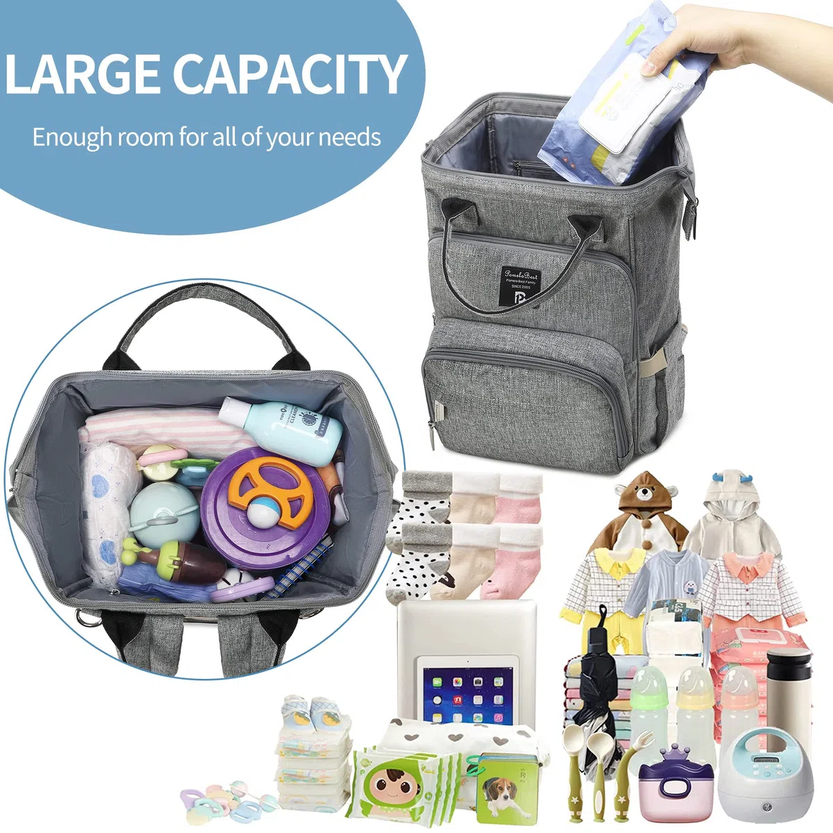 Pomelo Best Baby Wickelrucksack stylische Wickeltasche Rucksack mit Wickelunterlage multifunktional wasserabweisend Große Kapazität Rucksack für unterwegs