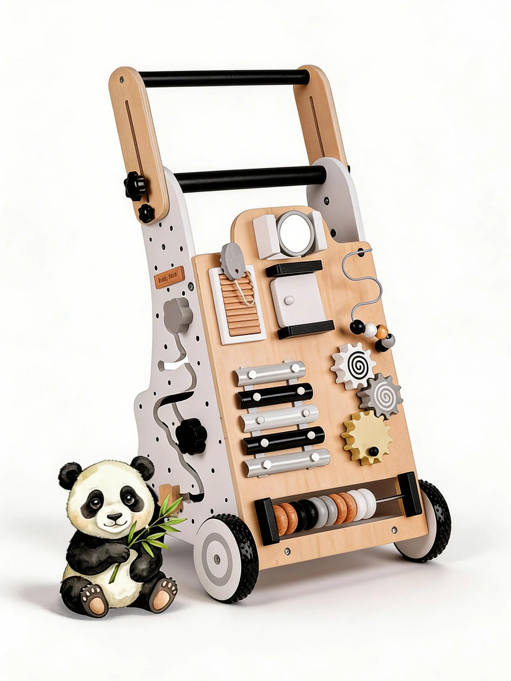 KiddyMoon Lauflernwagen Aus Holz Für Kinder Lauflernhilfe Spaß Babys, Laufen Lernen, Multifunktion Holzspielzeug Für Kleinekinder Montessori-Spielzeug WK-001, Schwarz - Weiß