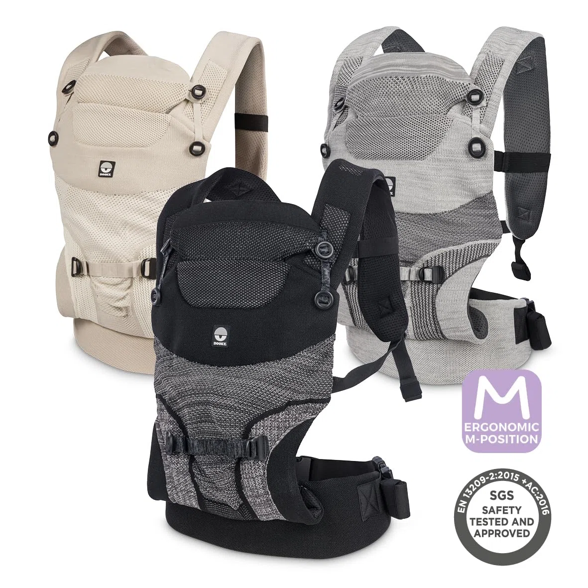 Dooky Carrier Terra Nova, Babytrage Neugeborene ab Geburt, Ergonomische Babytrage 0-3 Jahre, 3.5-15 KG, M-Position, 3 Tragepositionen: Bauchtrage und Rückentrage, Baby Carrier, Atmungsaktiv, Grey