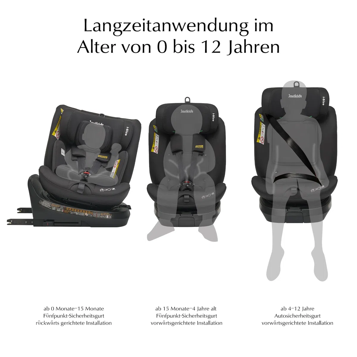 Jovikids 360° Drehbar Kindersitz mit ISOFIX und Ruheposition, i-Size(ECE R129) 40-150cm(0-36kg) Reboarder Baby Autositz, ab Geburt -12 Jahre (schwarz)