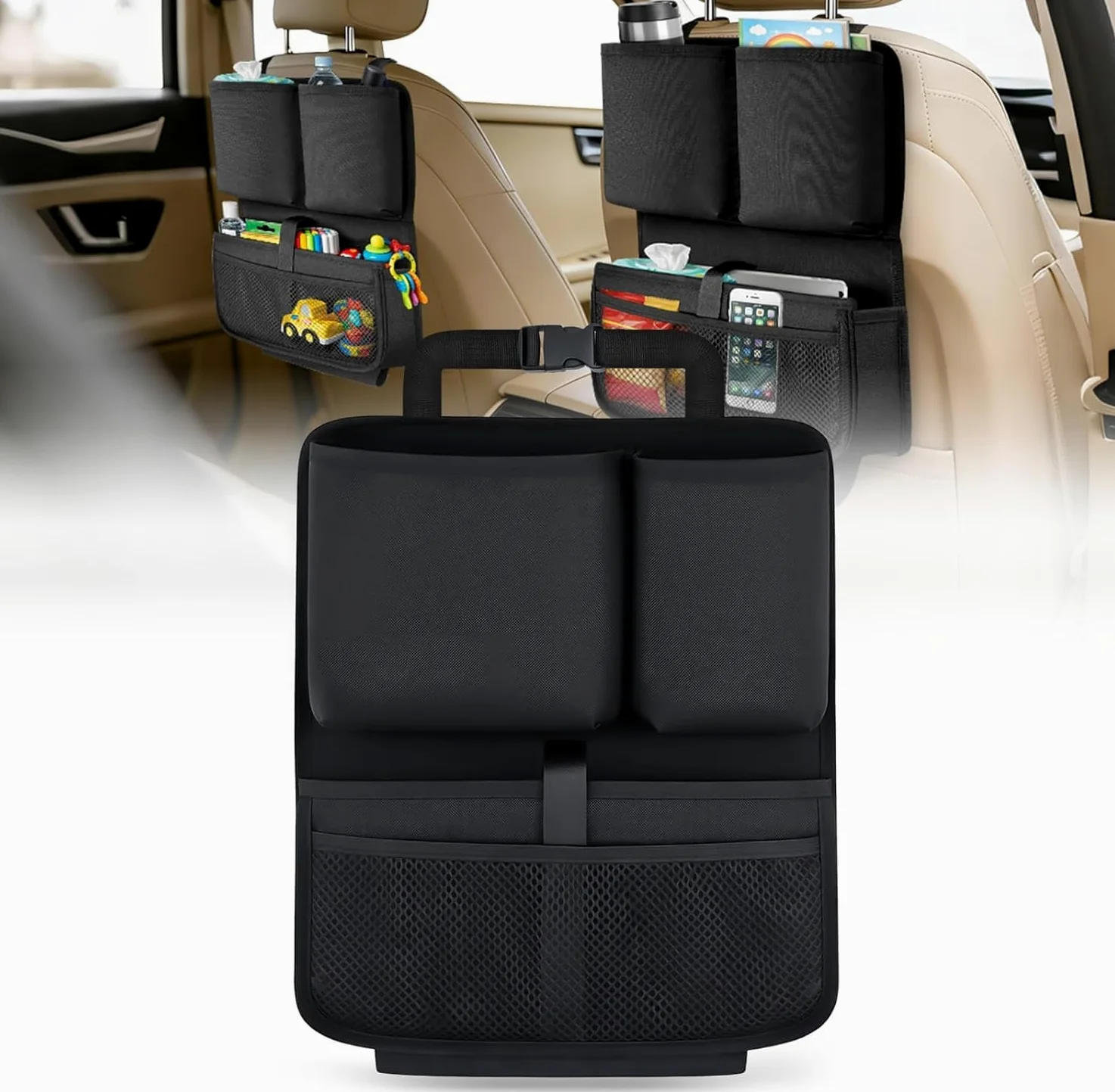 Rückenlehnenschutz Auto für Ford Explorer EV 2024-2025 | Auto Rückenlehnen organizer Kofferraumtasche Autositzschoner Kinder Organizer Tasche Schwarz
