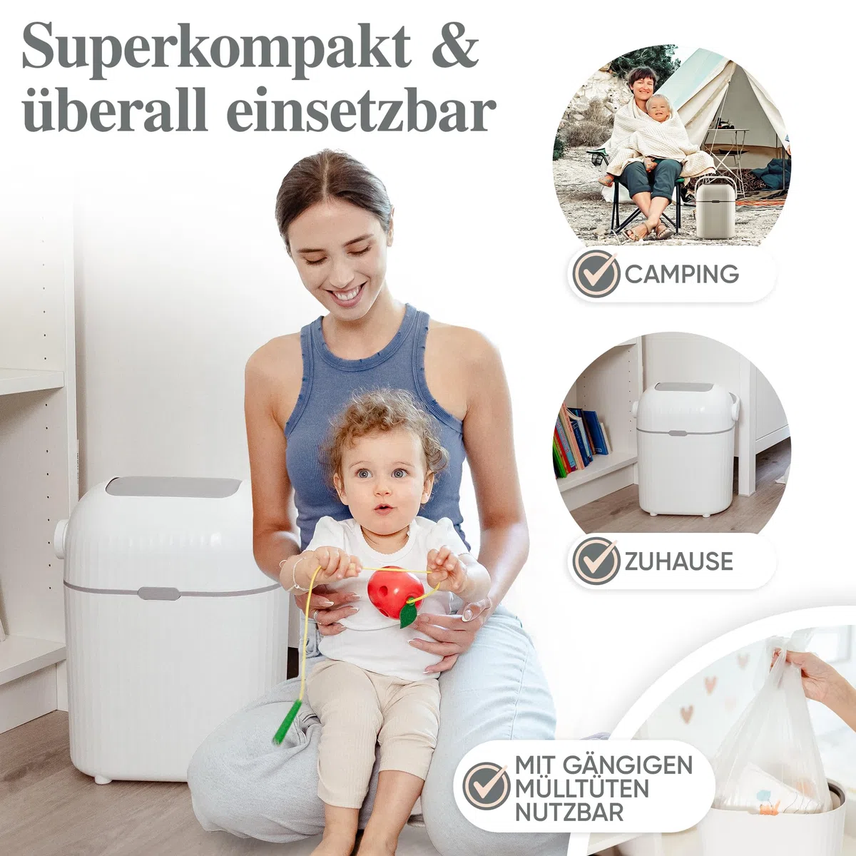 Windeleimer Geruchsdicht 9L I Kleiner Wickeltisch Windel Mülleimer - Windelmülleimer ohne Nachfüllkassetten | Geruchsdichter Wickeleimer Diaper Bin [Neuer verbesserter Drehmechanismus]
