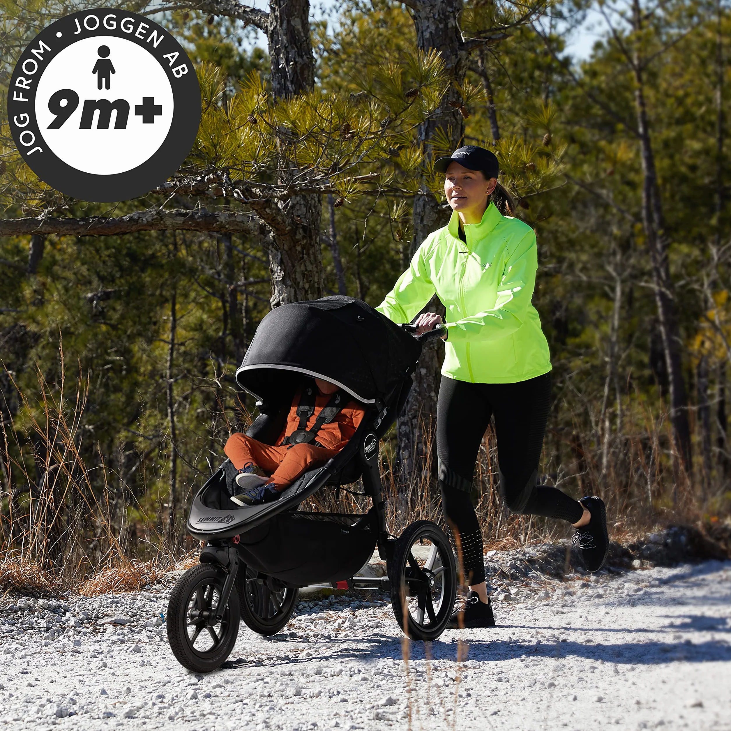 Baby Jogger Summit X3 Kinderwagen zum Joggen, zusammenklappbarer 3-Rad-Sportkinderwagen mit Handbremse, Midnight Black