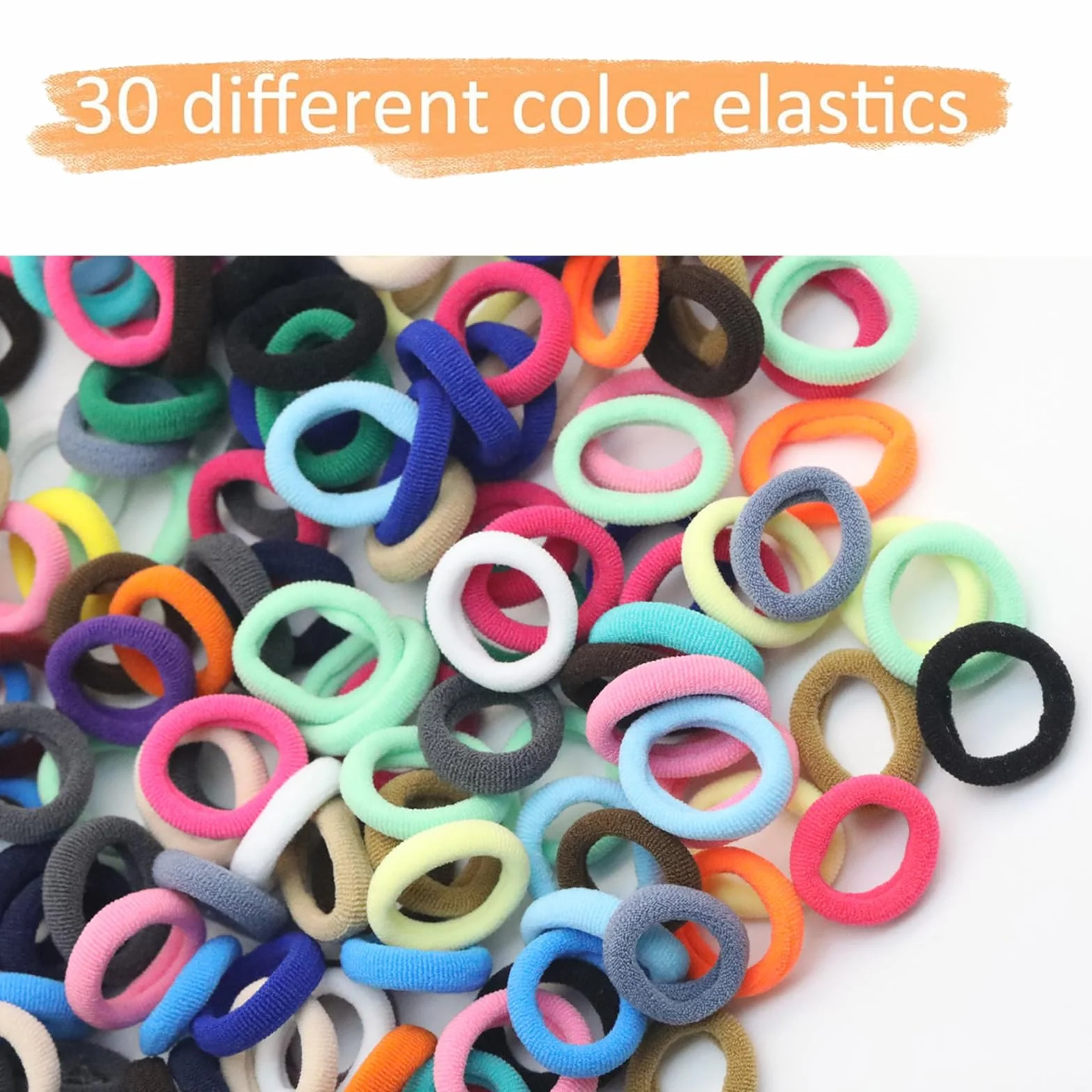 Kotkiddy 300 Stück Baby-Haargummis für Mädchen, 2.5 cm, 30 Farben elastisches Haar-Accessoire, kleine Nylon-Haarbänder für Kleinkinder, Pferdeschwanzhalter