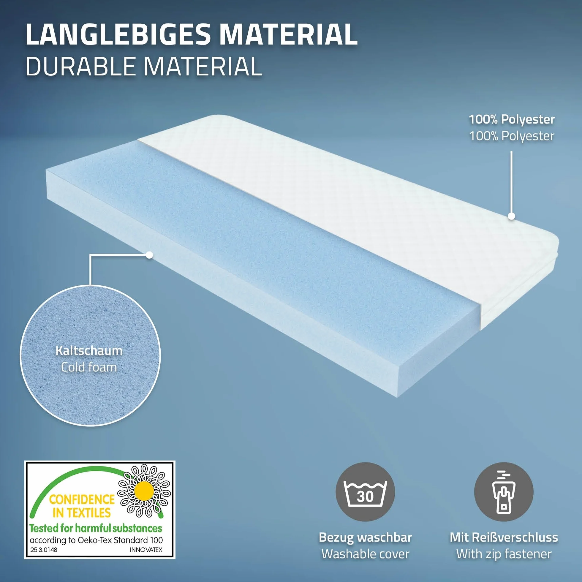 ML-Design Kindermatratze 90 x 200 x 10 cm, Schadstoffgeprüft, Öko-Tex 100 Zertifiziert, Babymatratze Juniormatratze mit Reißverschluss und waschbarem Bezug, Kaltschaummatratze für Kinderbett Babybett