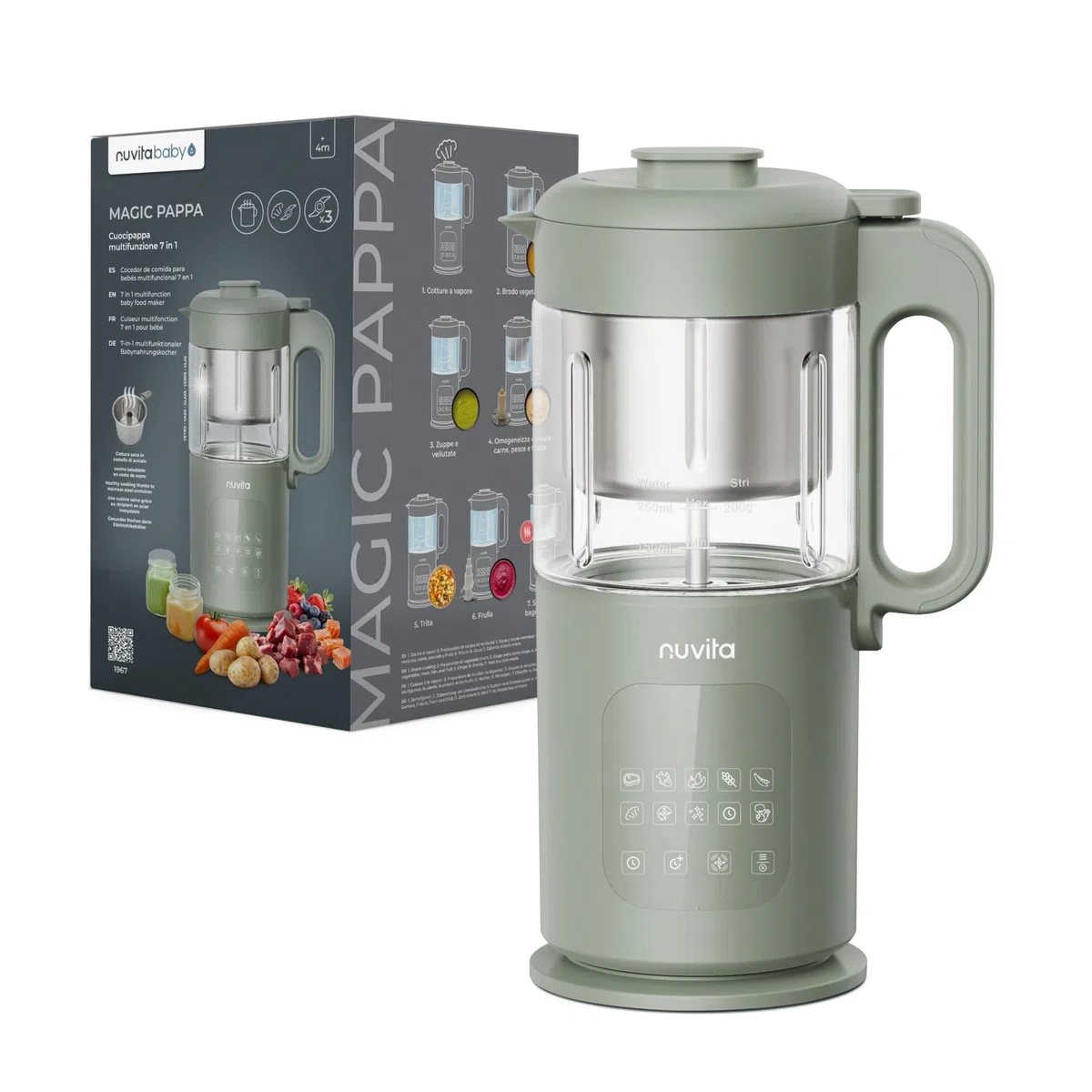 Nuvita Magic Pappa 7-in-1 Multifunktionaler Babynahrungszubereiter – Dämpft, Püriert, Zerkleinert, mit Selbstreinigungsfunktion