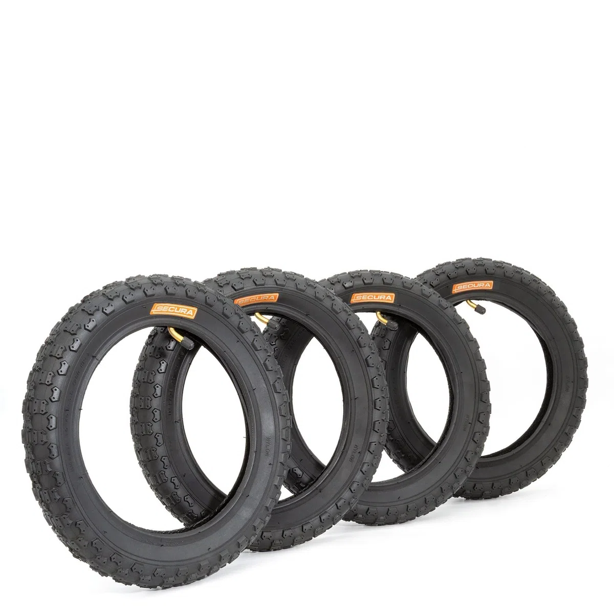 SECURA 4x Reifen 12.5x2.25 12 1/2 x 2 1/4 inkl Schläuche Winkelventil kompatibel mit Kinderfahrrad Kinderwagen Buggy Laufrad Dreirad Roller Fahrradanhänger 47-203