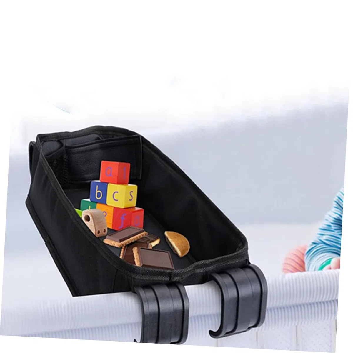 ORFOFE Kinderwagen Tablett mit Universellem Snack und Getränkehalter Abnehmbares Zubehör für Kinderwagen Organizer mit Clip Funktion Schwarz