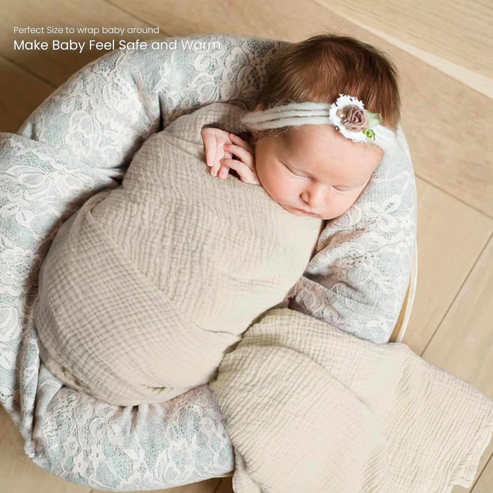 lulumoon Baby Pucktuch Musselin Decke - Baumwolle Dünne Atmungsaktive Babydecke - Baby Swaddle Decke Tücher für Junge und Mädchen 3er-Pack (Oliv)