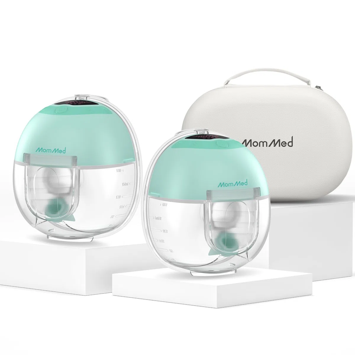 MomMed S33 Tragbare Milchpumpe mit Tasche, Freihändig Elektrisch, 180 ml | Ultra-leise 45 dB In-BH-Milchpumpe, Pause per Tastendruck, Nachtlicht, Auslaufsicher, 4 Modi 9 Stufen, 17/19/21 mm Einsätze