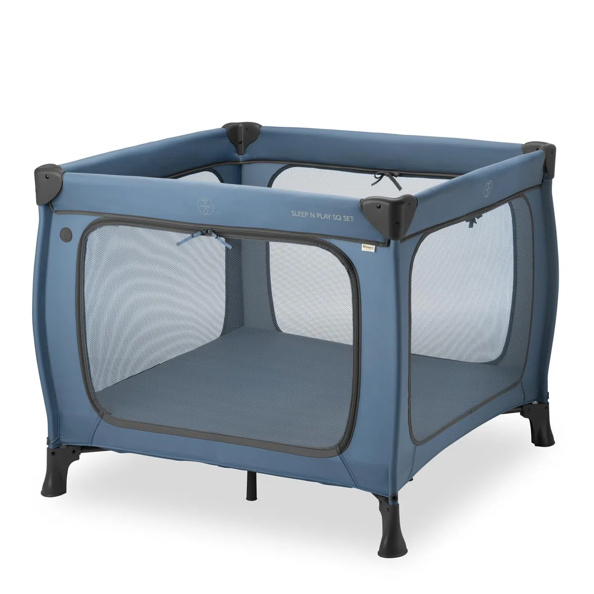 Hauck Quadratischer Reise Laufstall mit Matratze Sleep N Play SQ Dark Blue | Klein zusammenklappbar mit Tragetasche & XL Spielöffnung ab Geburt bis 15 kg / 3 jahre, 2in1 Laufgitter & Reisebett