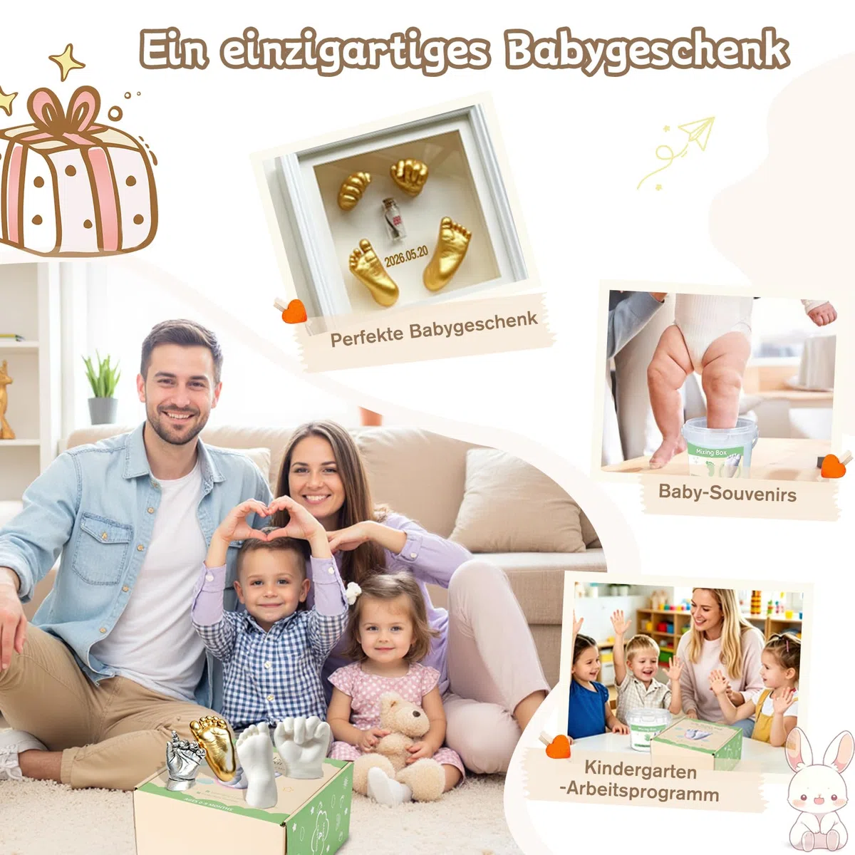 3D Gipsabdruck Baby Hand und Fuß(4 Abdrücken), Taricor Ungiftig Hand und Fußabdruck für Neugeborene, Abdruck Hände und Füße für Neugeborene für Babydusche Geschenk/Babyparty (0-9 Monate)
