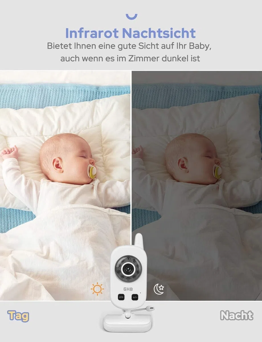 GHB Babyphone mit Kamera Baby Monitor mit ECO Modus Gegensprechen Gegensprechen Lange Akkulaufzeit Nachtsicht usw.