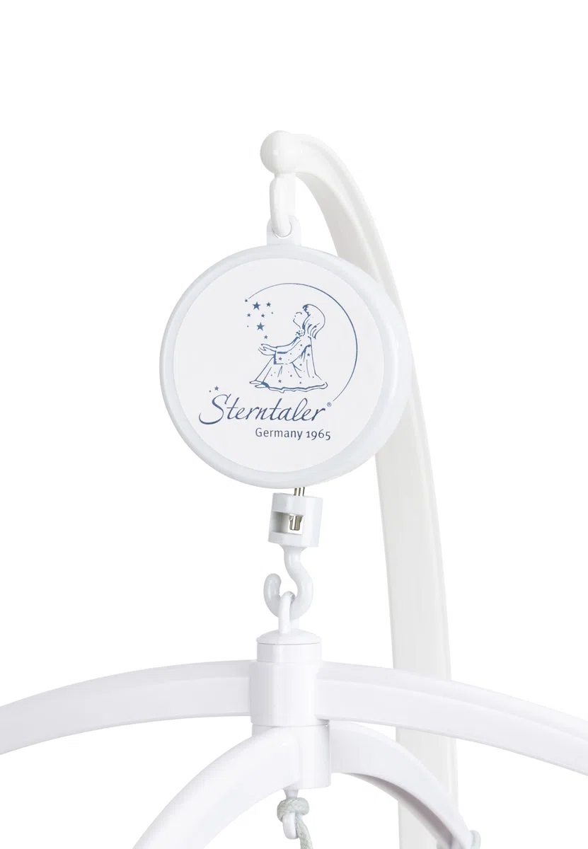 Sterntaler Baby Mobile Ente Edda Lou, Musikmobile für Jungen und Mädchen mit der Melodie Brahms Wiegenlied und weißen Gestänge, Einschlafhilfe