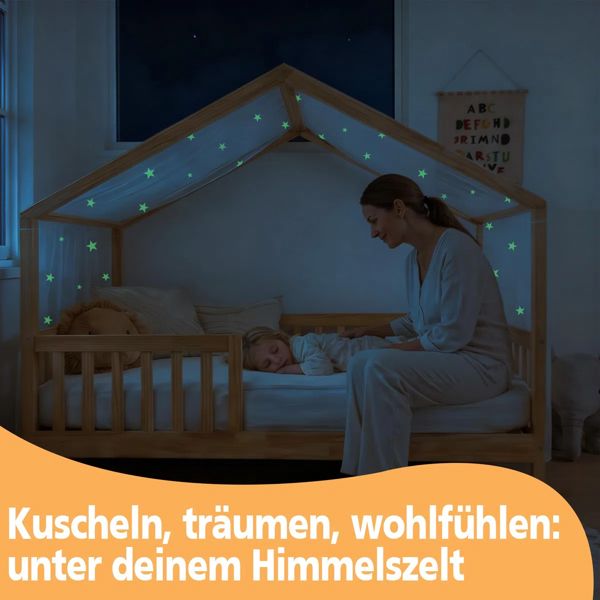 Hook Hausbett Himmel Betthimmel für Hausbett Kinder – Leuchtender Sternenhimmel Stoffhimmel für Hausbett Deko für Mädchen & Jungen – Himmel für Hausbett & Bodenbett (Weiß, H135 x B420 cm (1er Pack))
