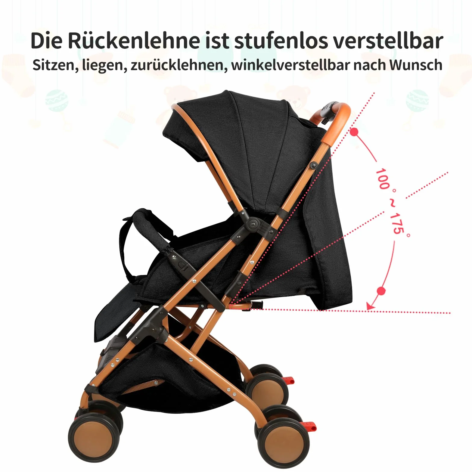 Oxford Baby Kinderwagen,Reisebuggy,Kinderwagen,0–4 Jahre,bis 22 kg,kompakt zusammenklappbar, Geräumiger Sitz,3 Liegepositionen,10 kg großen Aufbewahrungskorb,schnell zusammenklappbar (B-Schwarz)