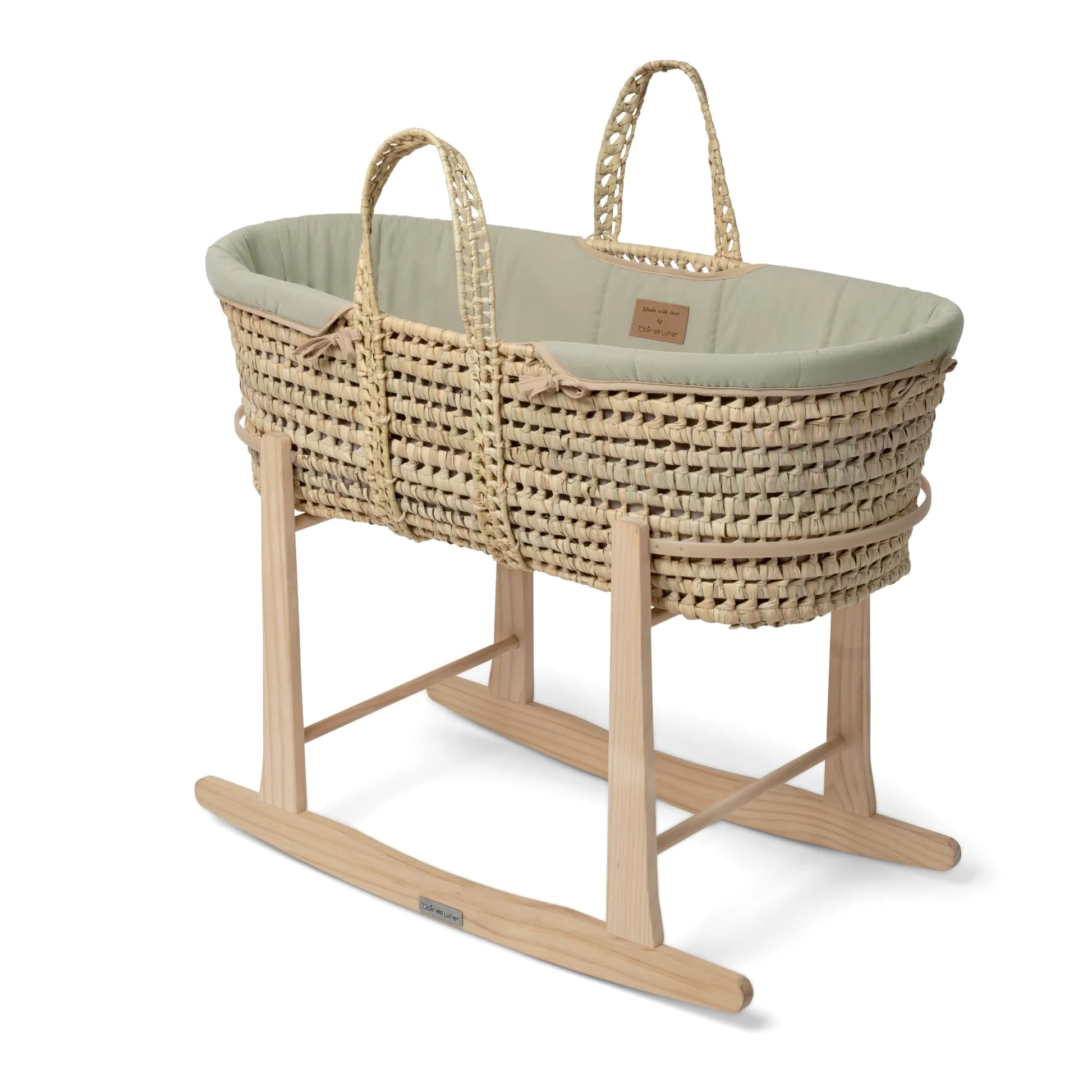 Clair de Lune Bio-Palme Moseskorb mit natürlichem Schaukelständer, preisgekrönter Baby-Stubenwagen 75 x 28 cm (Salbeigrün)