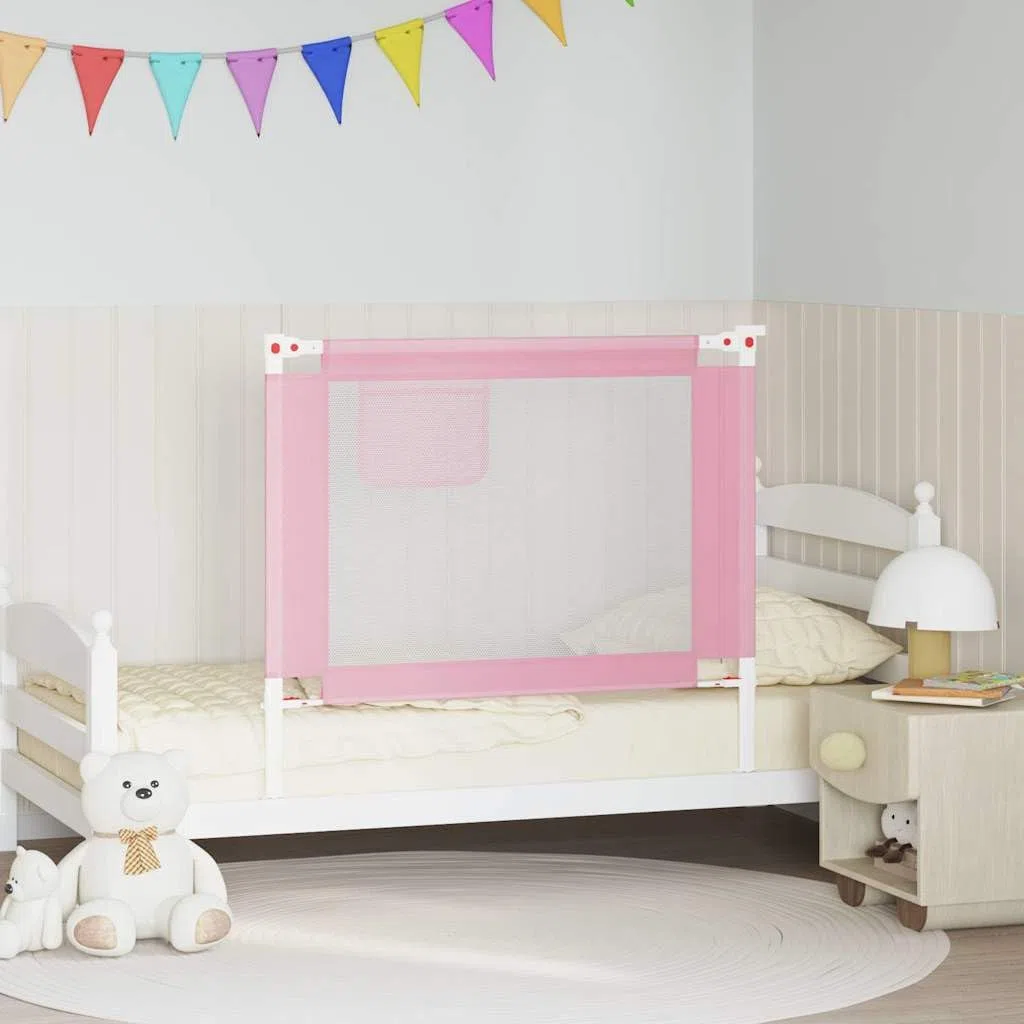 Kleinkind-Bettschutzgitter Rosa 100x25 cm Stoff mit Verstellbarer Höhe, Rausfallschutz und Seitenschutz für Kinderbett, Bettschranke für Babysicherheit im Schlafzimmer und Reisebett