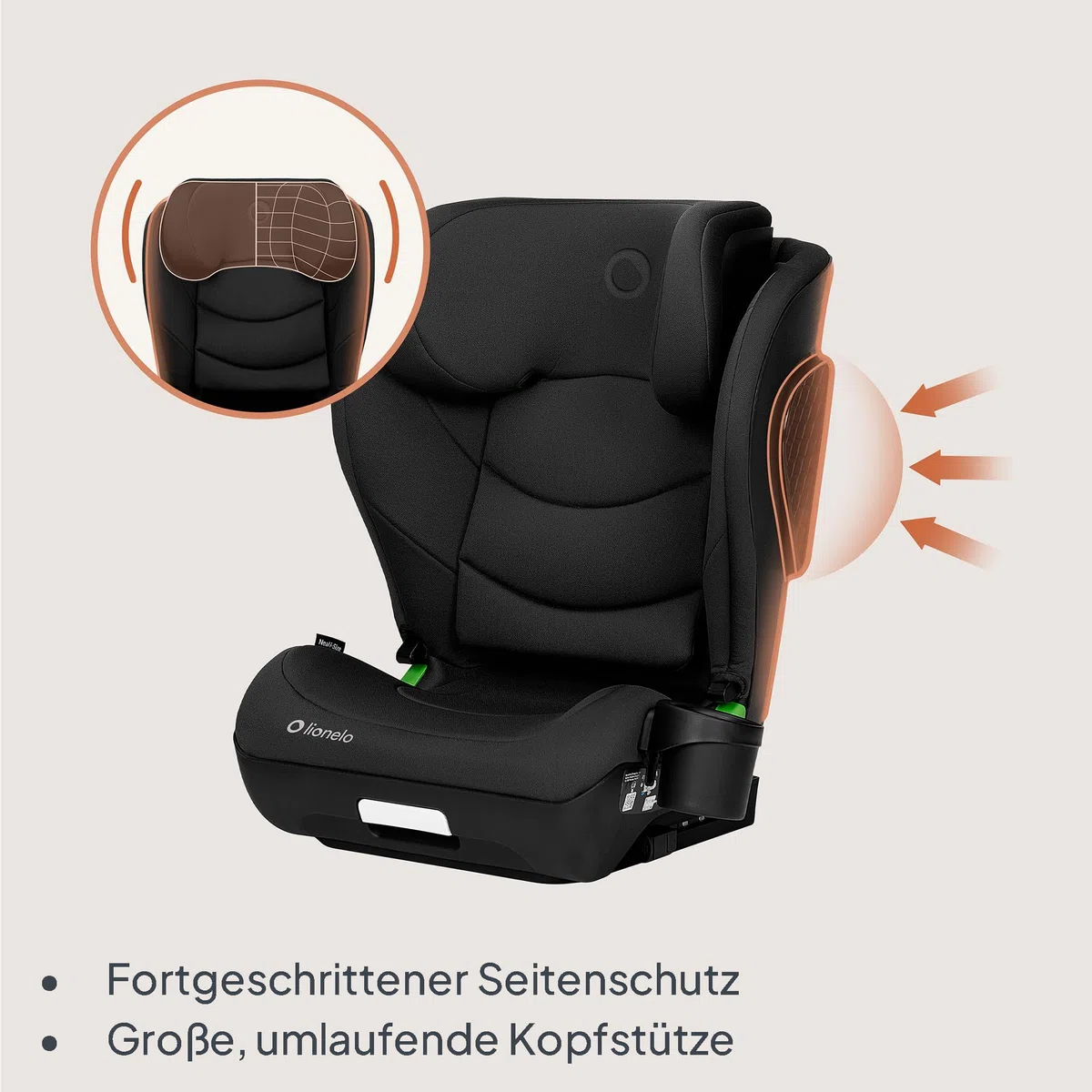 LIONELO NEAL I-SIZE Kindersitz, Gruppe 2 3, von 100-150 cm | Von ca. 3 bis 12 Jahren Befestigung ISOFIX oder ohne Gurte Verstellbare Kopfstütze Seitenschutz Armlehnen Standard R129