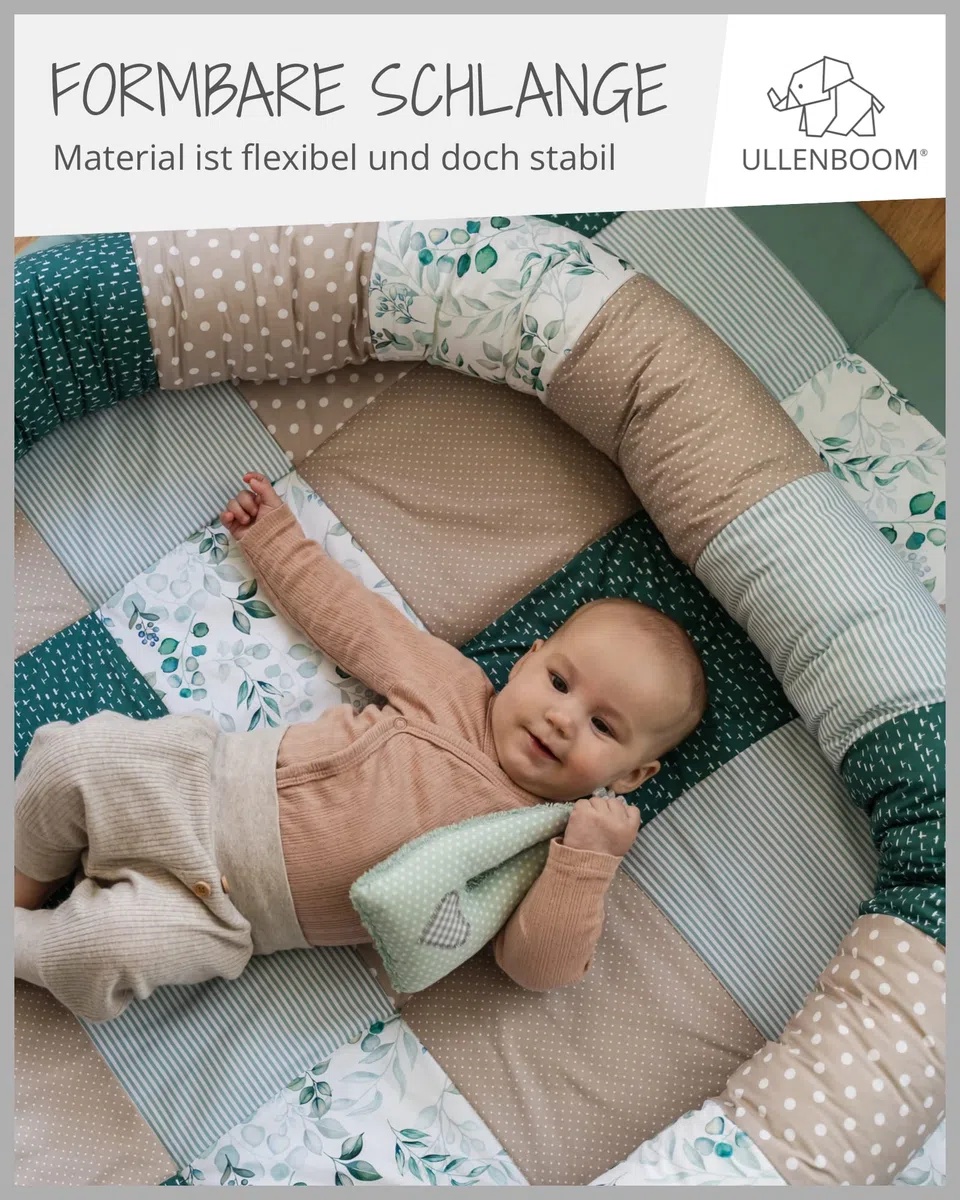 ULLENBOOM Baby Kuschelschlange 300x13 cm Sandblume (Made in EU) - Kuschelschnecke in vielen Farben und Größen, Bezug: 100% Oeko TEX Baumwolle